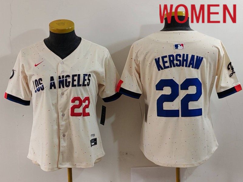 Women Los Angeles Dodgers #22 Kershaw Cream Fashion Nike Game MLB Jersey style 7011->women mlb jersey->Women Jersey